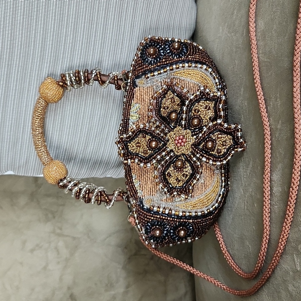 Vintage Beaded Floral Mini Bag Top Handle Crossbody Y2K Boho Evening Purse